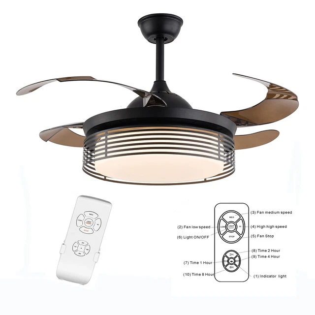 42 inch Retractable Blades Ceiling Fan Light Chandelier Lamp with Remote 110V