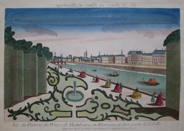 Guckkastenblatt Hamburg - Vue du Parterre du Prince - Chereau 1770 - Original