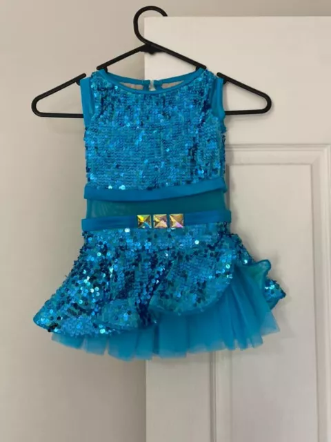 Weissman Bright Blue Sequined Dance Costume Built in Shorts Size Child SC