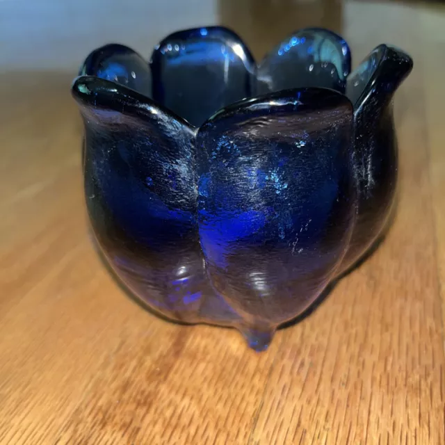 VTG Vase Cobalt Blue Glass Tulip Petal Bowl by Design Guild Heavy Made in Spain
