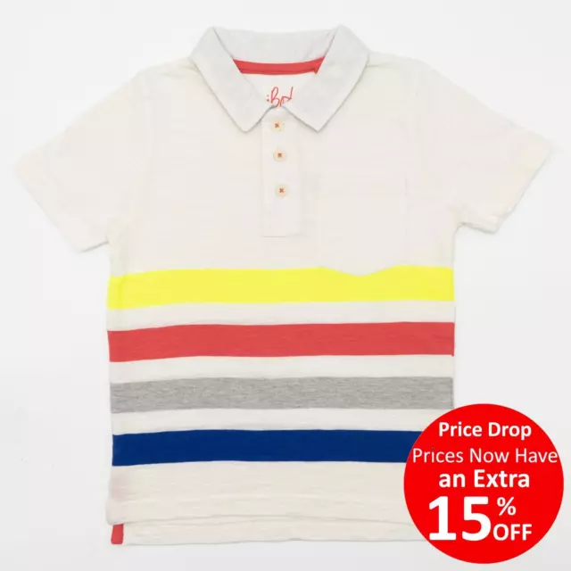 Mini Boden Boys Polo Shirt White Rainbow Summer Holiday Casual Short Sleeve