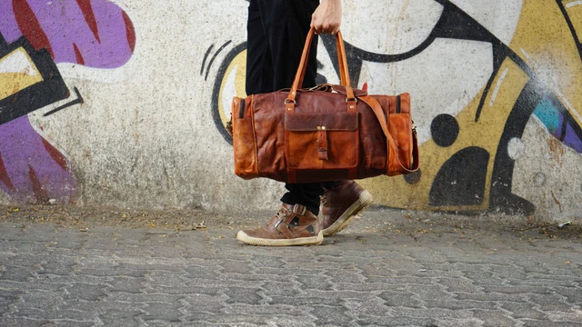 Sac De Voyage Duffel En Cuir De Chèvre Véritable 76,2 Cm (30") - Vintage, Marron, Fait Main