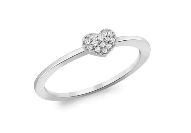 Heart Pave Set Diamond Ring 9ct White Gold