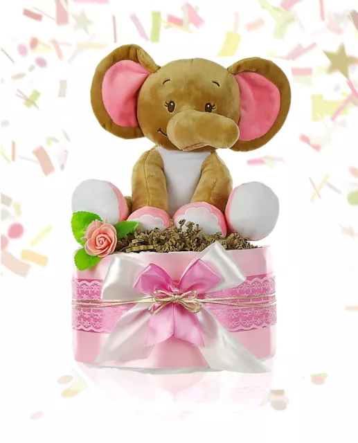 Windeltorte Mädchen LITTLE PEANUT + große Baby Spieluhr (rosa) Geschenk Geburt