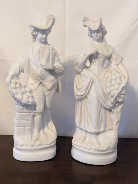 Vintage Pair of White Porcelain / Ceramic Figures of a Period Man & Woman