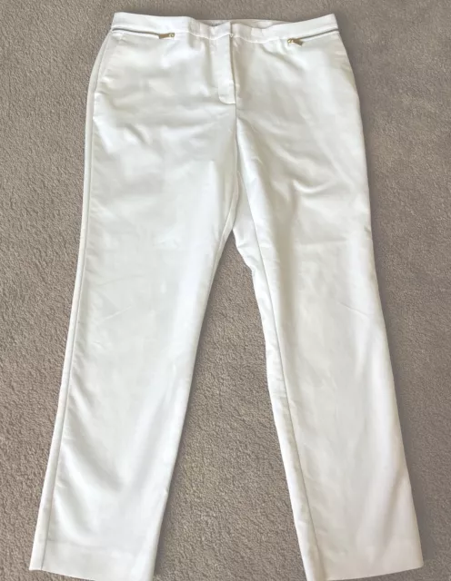 NWOT CALVIN KLEIN Womens White Gold Zip-Pocket Mid-Rise Straight Leg Pants Sz 12