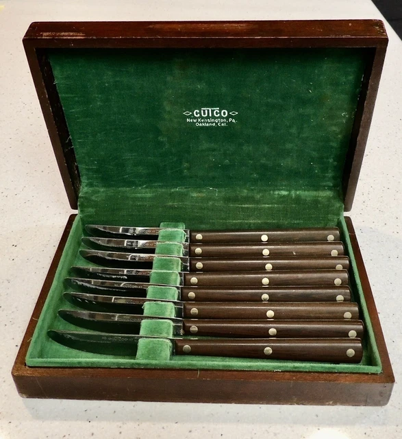 VINTAGE 8 PIECE Cutco Wood Handle Straight Edge Knife Set 47 w