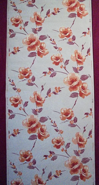 Papier peint ancien - "Grandes Fleurs orangées"  - Art décoratif,  1930/1940 -