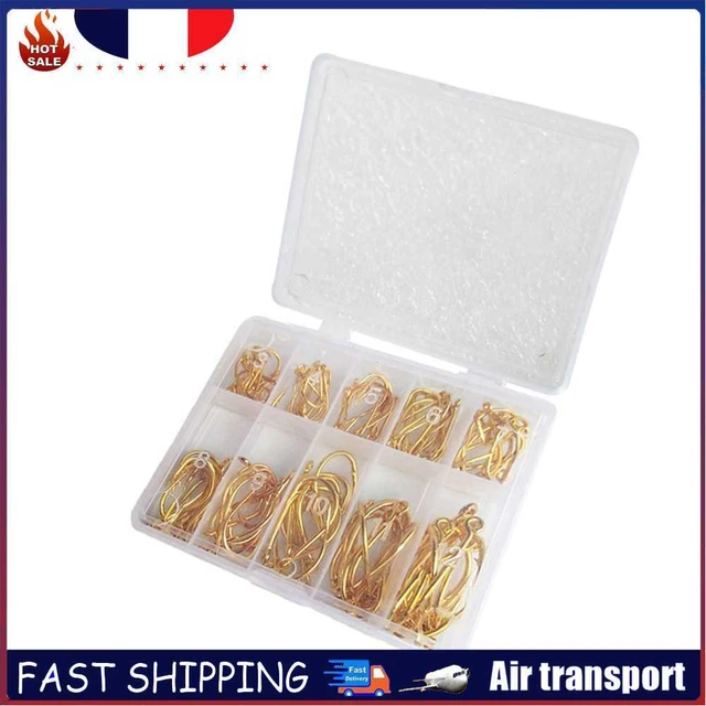 Lot de 101 hameçons de pêche en acier au carbone pour carpe barbelée (or)