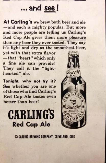 1954 Carling's Red Cap Ale Vintage Print Ad Better than Beer?