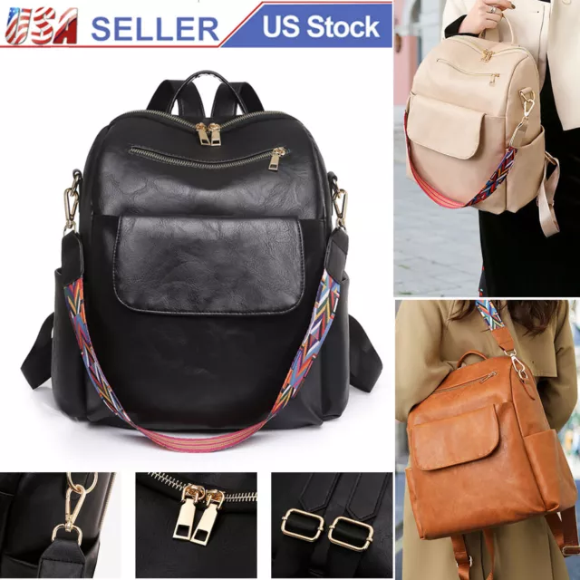 Womens PU Leather Backpack Travel School Backbag Tote Girls Shoulder Bag Fashion