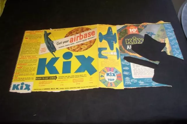 Vintage 1945 Kix Cereal Box WWII Airplane Airbase Cut Out General Mills