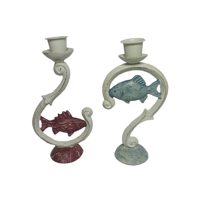 Fish Candle Holders Cast Iron Candlestick Beach House Summer Home Decor
