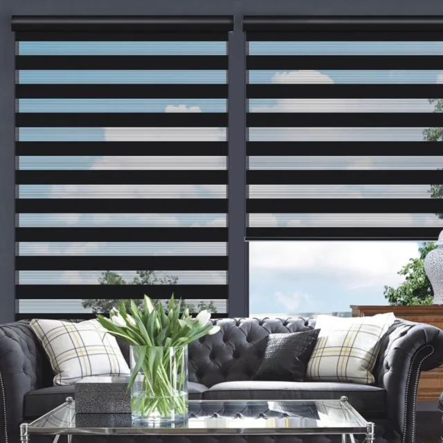 CUSTOM CUT Horizontal Window Shades Blind Zebra Dual Roller Blinds-Free Shipping