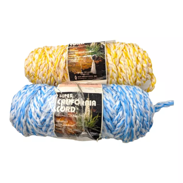 Vintage Macrame Super California Cord Blue/White & Yellow/White  Skeins