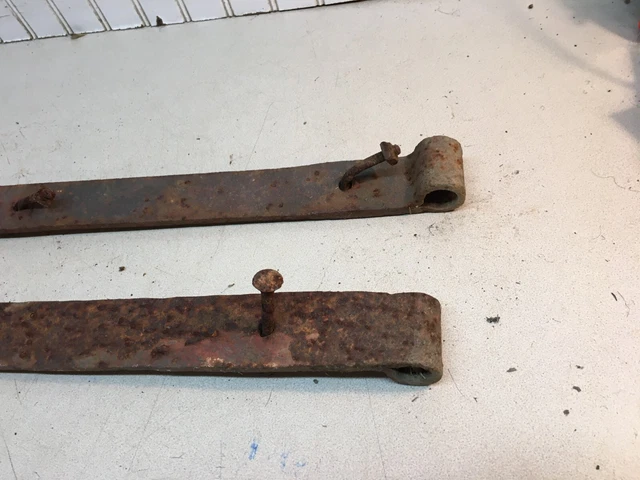 Antique Hand Forged Iron Barn Door Strap Hinges Pair  34” Long x 1.5 in 2