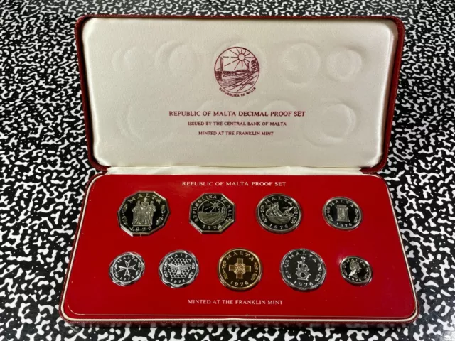 1976 Malta 9 Coin Proof Set Lot#B1454 With Original Case