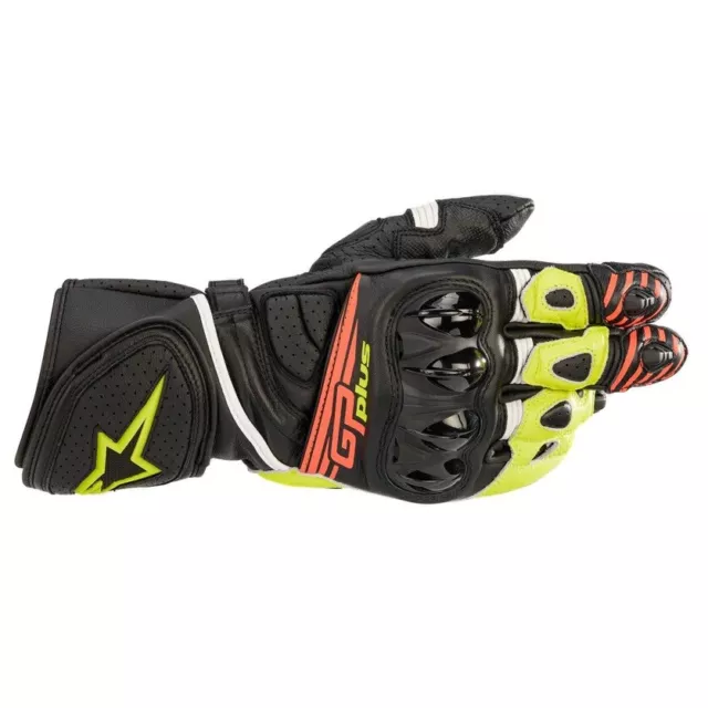 Alpinestars GP Plus R v2 Leather Motorcycle Motorbike Gloves Yellow & Red Fluo