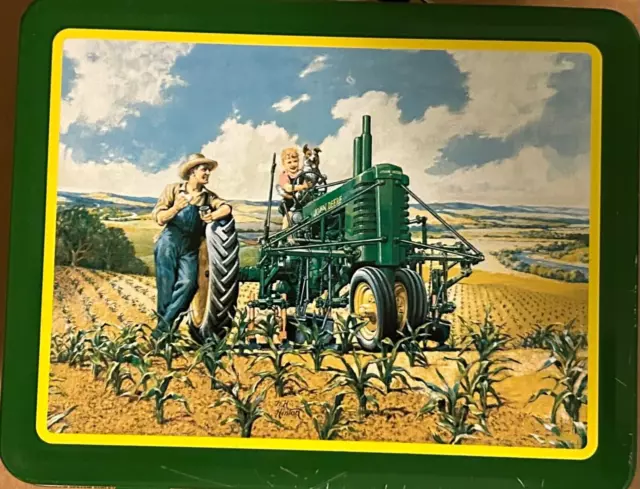 John Deere Tractor Father Son & Dog LUNCHTIME Tin Litho Metal Lunchbox Farm