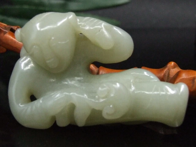 9319 Antique Chinese Nephrite Celadon-HETIAN-old JADE Statue boy