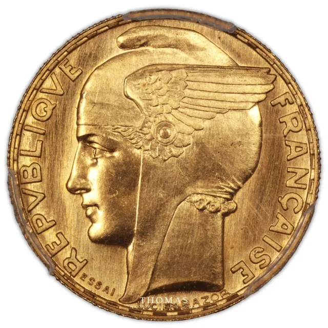 France - 100 francs Bazor uniface avers Bronze doré - 1929 essai PCGS SP 65