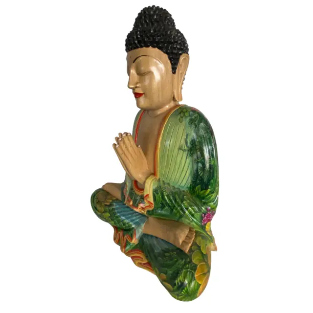 Namaste Buddha Statue Anjali Mudra Statue Painted Carved Wood Sculpture Bali Art 3