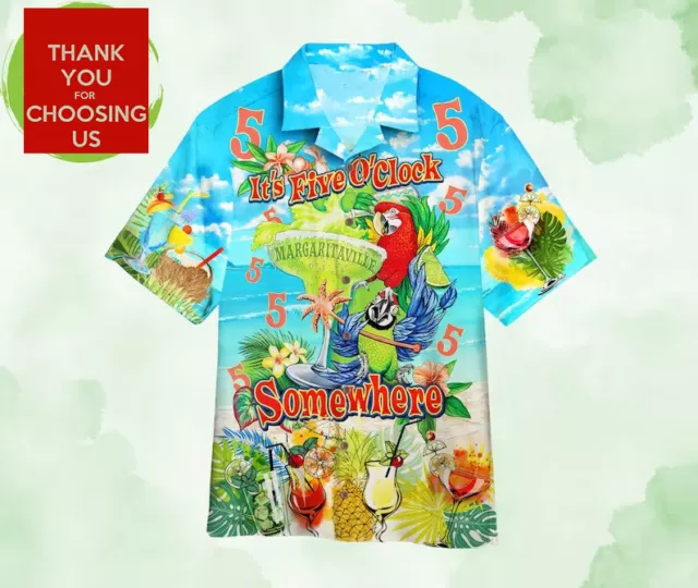 Parrot-Its-5-Oclock-Somewhere Summer Beach All Over Print 3D Hawaiian Shirt