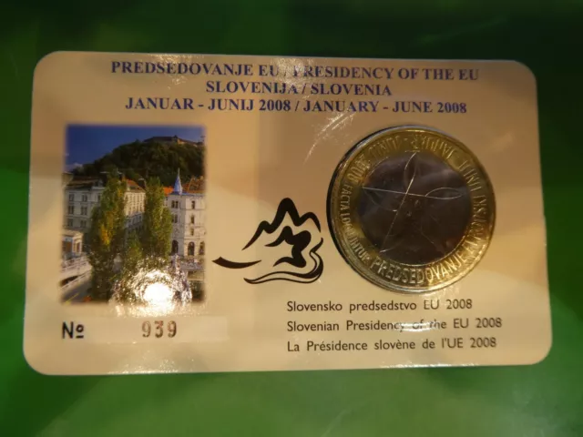 Slovenia, 3 euro, 2008, Presidenza UE, Coincard