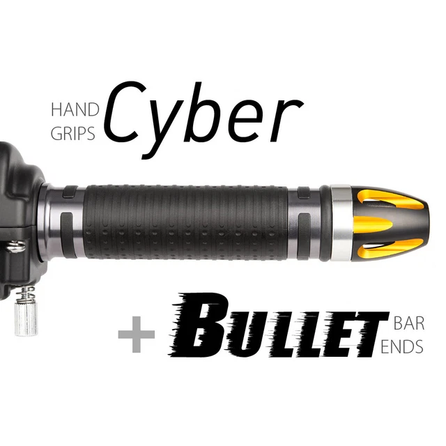 KiWAV Motorcycle Cyber Grips Dark Gray with Bullet Bar Ends Gold/Silver