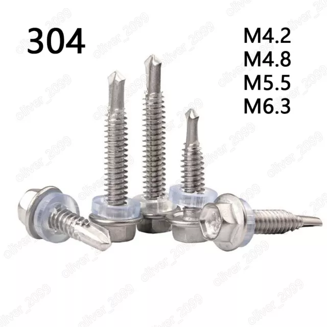 304 Stainless Steel Hex Head With Washer Self-Drilling Screws Tek M4.2 M4.8-M6.3