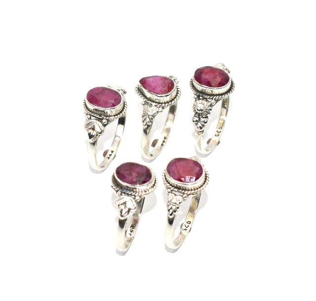 WHOLESALE 5PC 925 SOLID STERLING CUT Simulated Ruby RING LOT K601