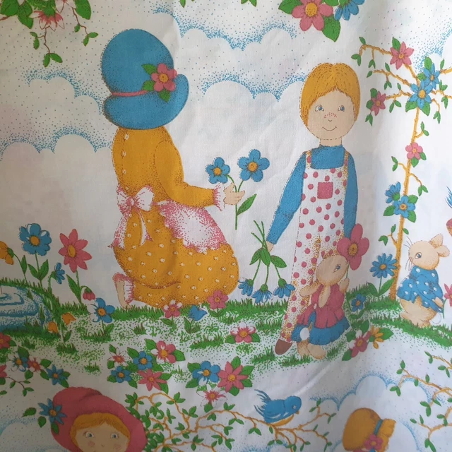 Copripiumone singolo vintage anni '70 blu arancione bambini conigli fiori