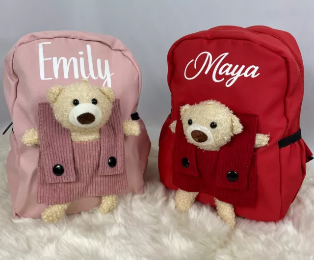 Personalised Pocket Teddy Bear Kids Backpack, Nursery Bag, Children Travel Bag