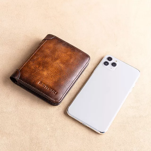 Genuine Leather Men Bifold/Trifold Wallet RFID Blocking Credit card Holder Retro 11