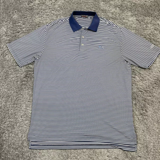 Peter Millar Polo Shirt Mens Large Summer Comfort Blue Striped Short Sleeve