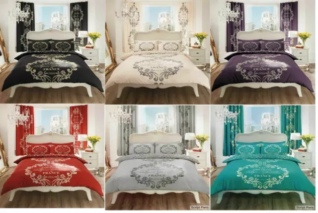 Luxury SCRIPT PARIS Bed Set With Duvet Cover & Pillow Case Reverse Bedding Sets