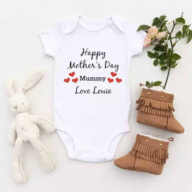 Happy Mother's Day 2024 Baby Grow Personalised Name Mummy Baby Bodysuit Vest Mum