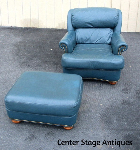 63313 Pennsylvania House LEATHER Club Chair w Ottoman Stool Footstool 63313 Pennsylvania House LEATHER Club Chair w Ottoman Stool Footstool