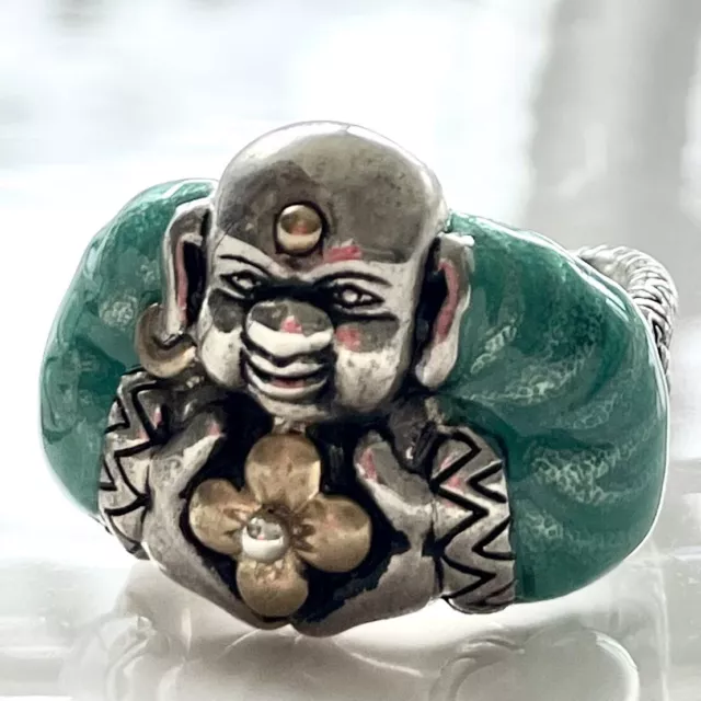 🦋 Barbara Bixby Turquoise Enamel Buddha Sterling 18K Gold Size 5