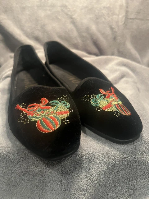 Vintage Gitano Embroidered Black Velvet Ornament Holiday Ballet Flats - Size 8