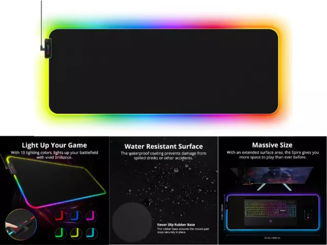 Large RGB Colorful LED Lighting Gaming Mouse Pad Mat 800*300mm for PC Laptop