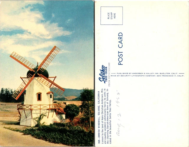 California Solvang Danish Windmill Santa Ynez Valley Hans Anderson VTG Postcard