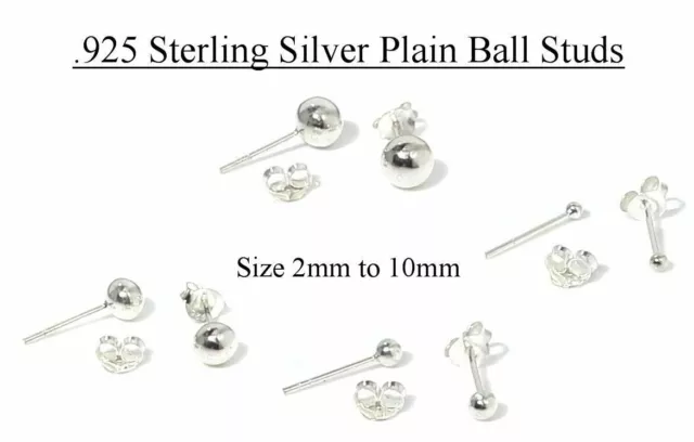 925 Sterling Silver Plain Ball Stud Earrings  Sizes 2mm to 10mm