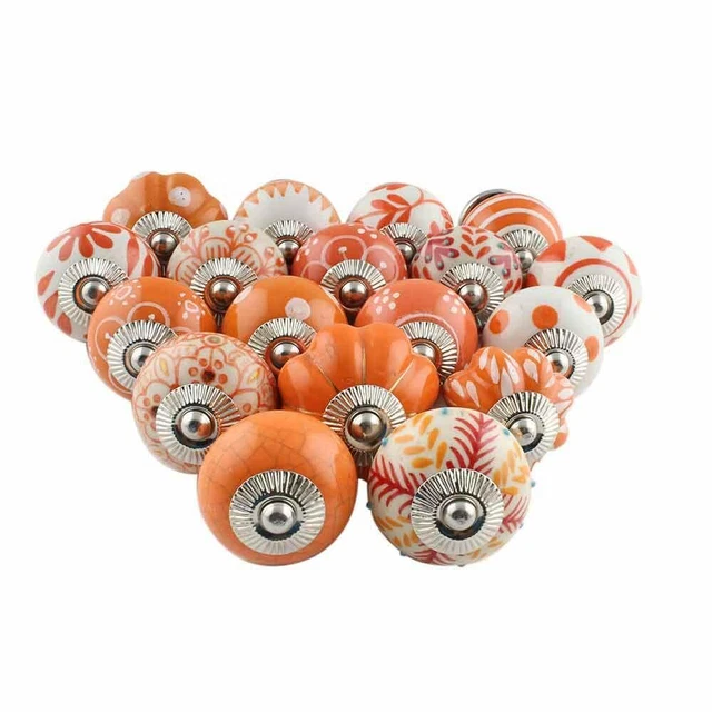 Ceramic Cupboard Cabinet Door Knobs Drawer Pulls & Hardware Set 6 Pcs Orange US