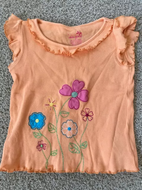 Okie Dokie Toddler Girls Orange Cap Sleeve Embellished Shirt Size 3T VGUC