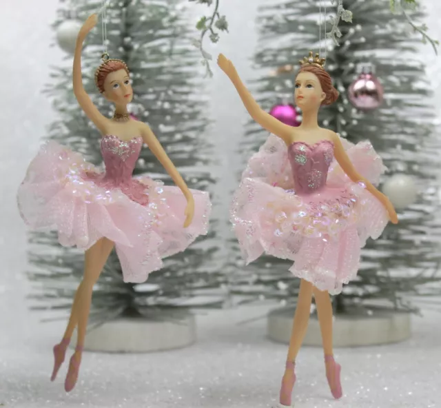 Gisela Graham Navidad Rosa Tela Resina Bailarina Decoración X 2