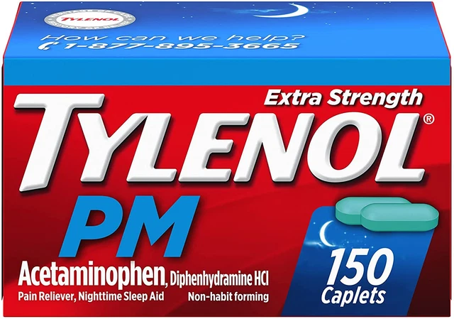 Tylenol PM Extra Strength Pain Reliever & Sleep Aid Caplets, 500 Mg Acetaminophe
