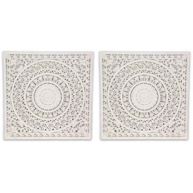 Pair of Mandala Wooden Wall Arts Bed Head Set 79cm Tall, Carved Lattice Filigree