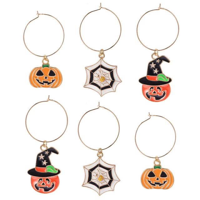 6 piezas Anillo con dijes de copa de vino fiesta Halloween vidrio temático marcadores de bebida marcadores de bebida