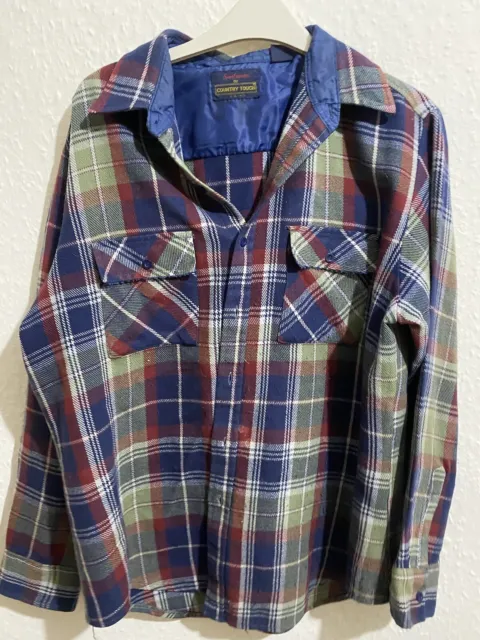 COUNTRY TOUCH SPORTSWEAR Shirt Mens L Brown Plaid Wool Blend